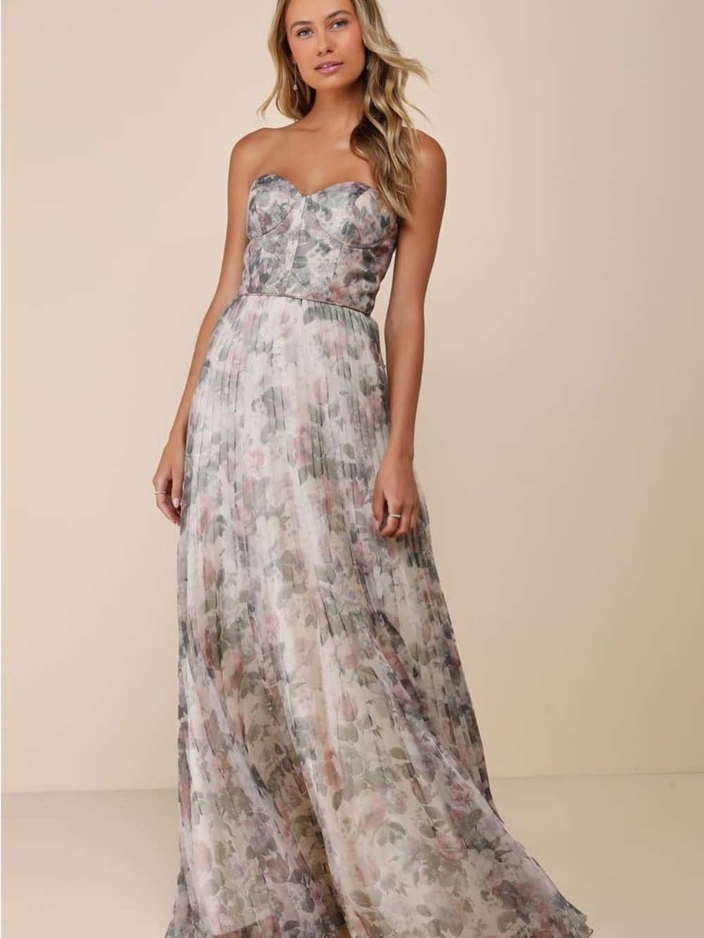 LULUS Most Beautiful Day Ivory Multi Floral Print Organza Maxi Dress SIZE 8 nwt